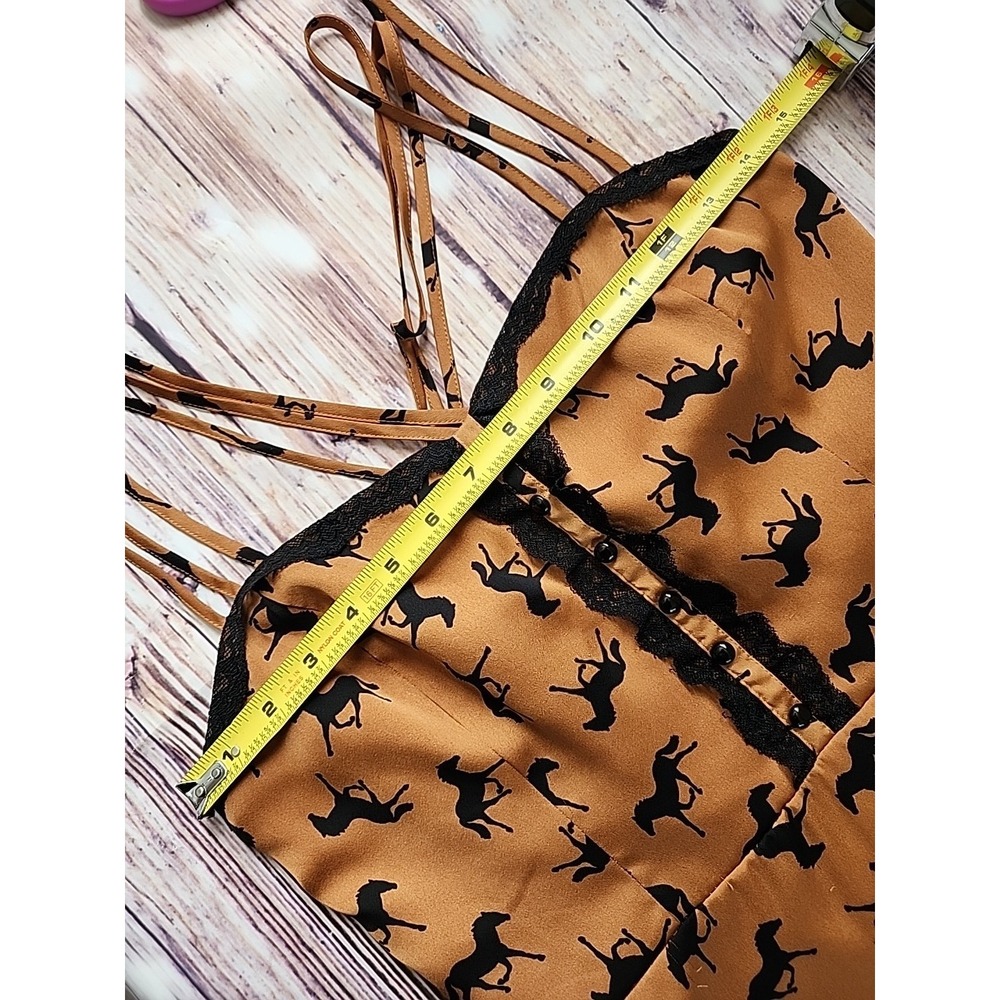 Forever 21 Boutique Dress M Horses Equestrian Rodeo Western Line‎ Dancing Copper - Picture 8 of 14